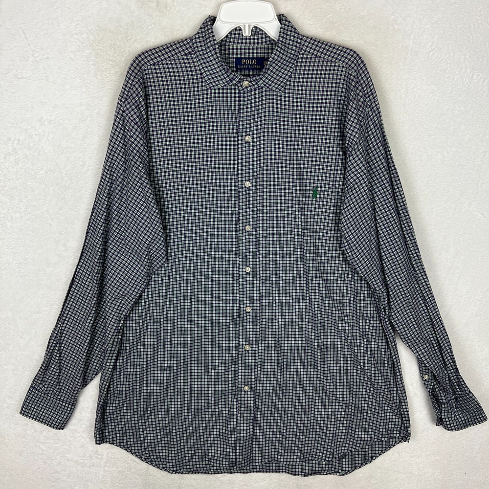 Polo Ralph Lauren Button Up Shirt Mens XLT Tall Purple Check Long Sleeve Green - Picture 2 of 10